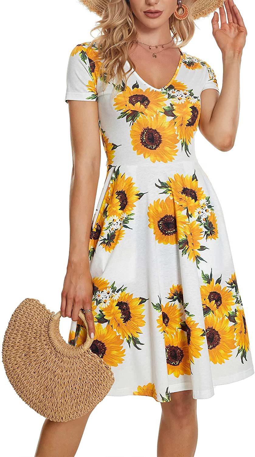 Casual Summer Sunflower Print Daily Women Sun Dresses