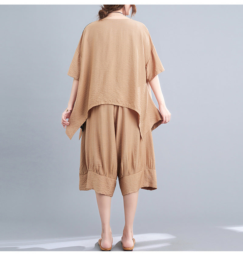 Casual Summer Irregular T Shirts and Wide Legs Cropped Pants