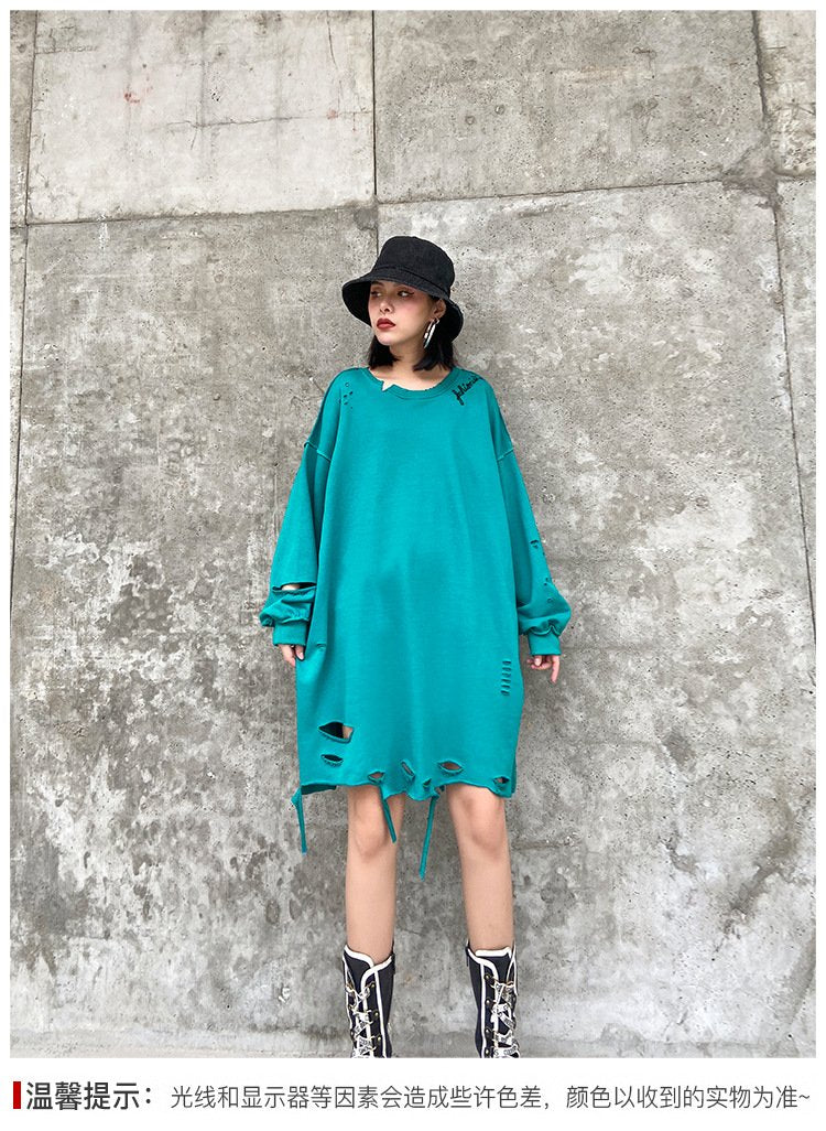 Plus Sizes Broken Holes Hoodies-STYLEGOING
