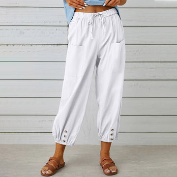 Casual High Waist Linen Wide Legs Pants for Women