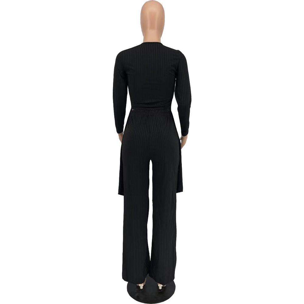 Sexy Long Sleeves Irregular Tops and Pants Set for Women