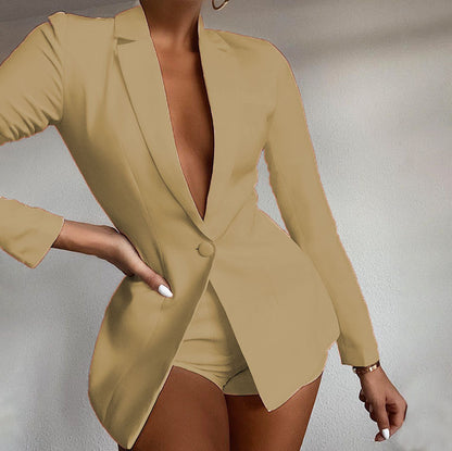Fashion Turnover Colar Classy Two Pieces Blazer Suits