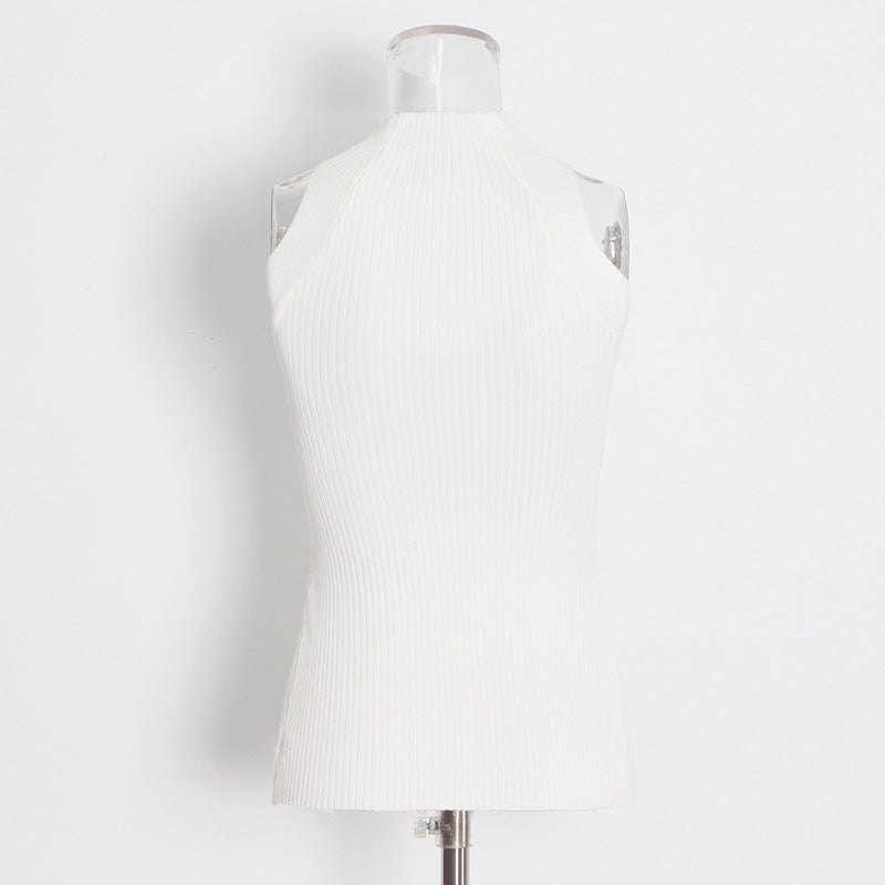 Designed High Neck Irregular Women Knitted Tank Tops