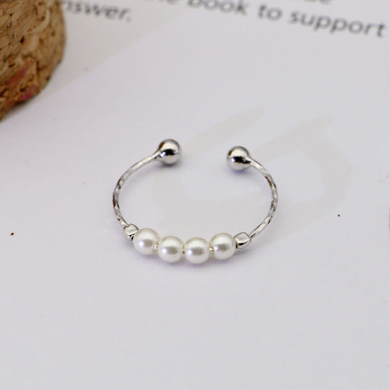 Pearl Beads Design Silver Tail Ring for Women