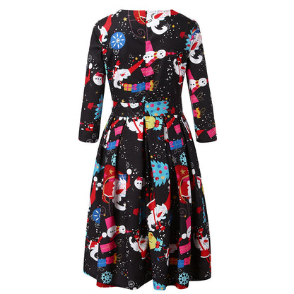 Merry Christmas Round Neck 3/4 Length Short Dresses