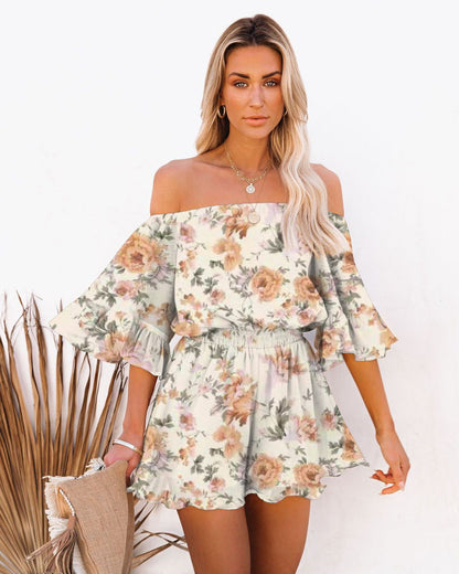 Summer Chiffon Off The Shoulder Tops & Pants Suits