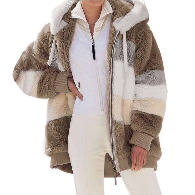 Winter Velvet Zipper Hoodies Overcoat for Women