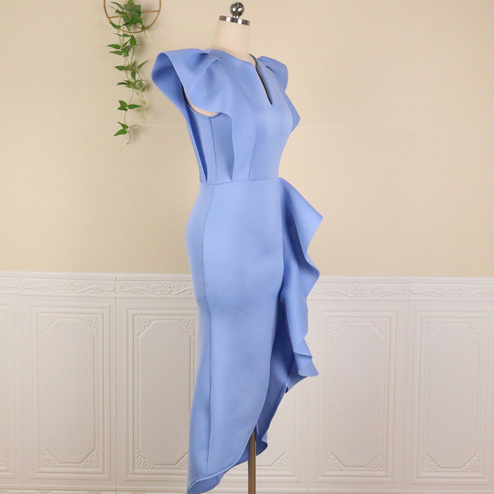 Irregular Women High Waist Ruffled Plus Sizes Dresses