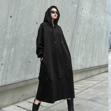 Black Velvet Long Sleeves Hoodies Cozy Dresses