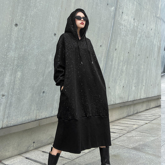 Black Velvet Long Sleeves Hoodies Cozy Dresses