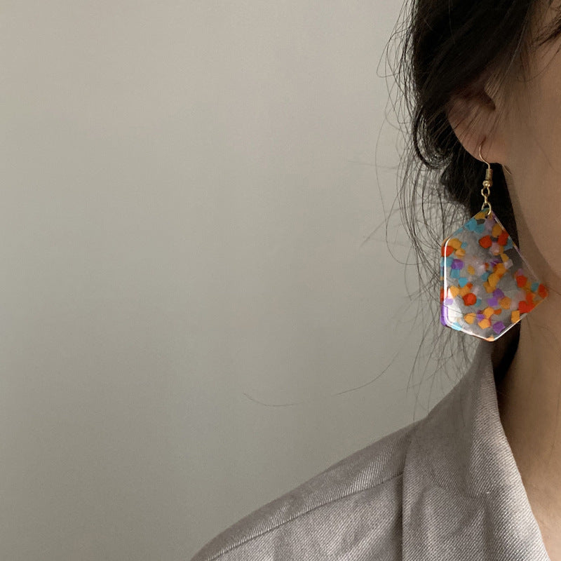 Vintage Irregular Colorful Square Candy Designed Women Earrings