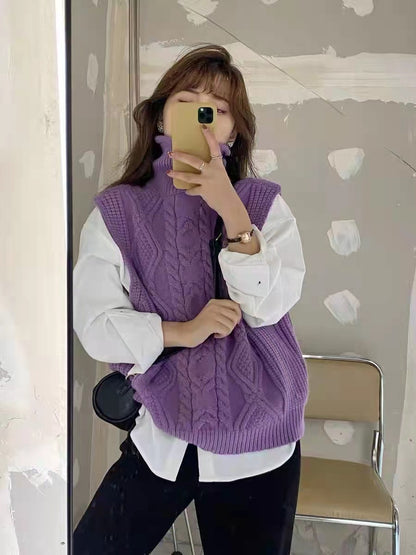Winter Turtleneck Knitting Vest for Women