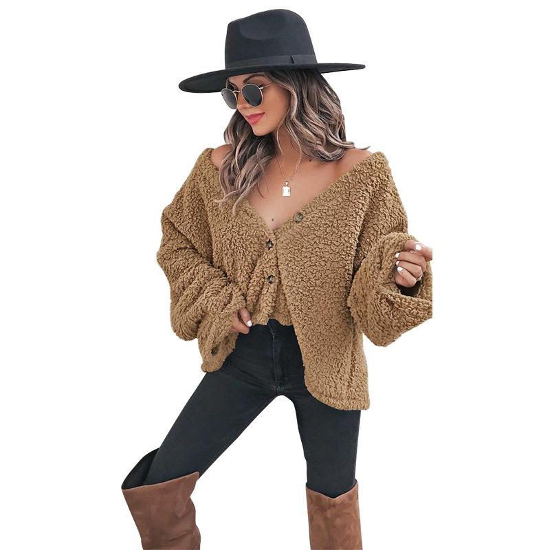 Women V Neck Long Sleeves Short Overcoat-STYLEGOING