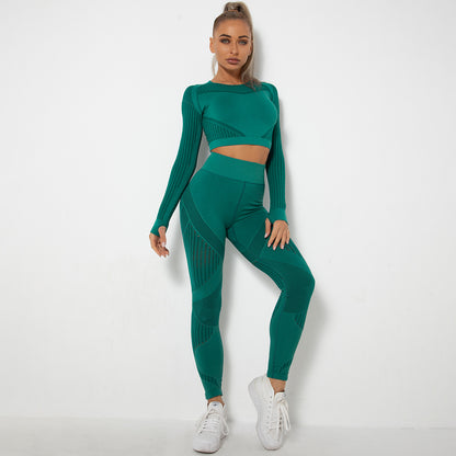 Sexy Hollow Out Long Sleeves Tops and Leggings Sets for Yoga Sporting