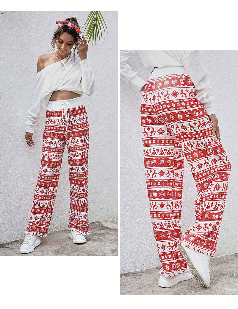 Casual Merry Christmas Wide Legs Pants for Women