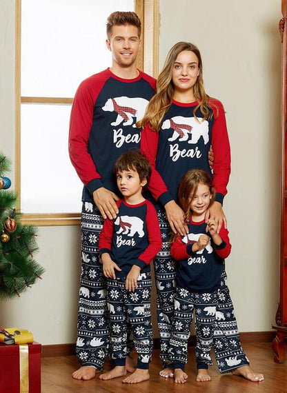 Blue&Red Christmas Letter Print Parent-child Pajama Sets