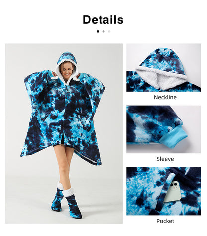 Dyed Lazy Wearable Fleece Throw Blanket Cape with Socks