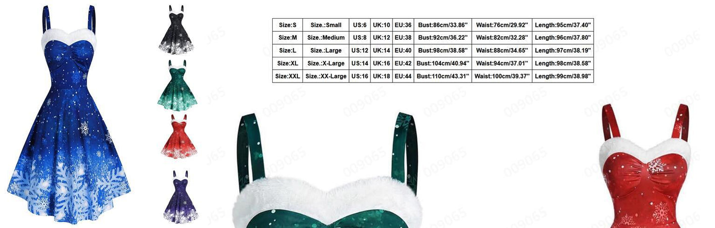 Merry Christmas Suspender Straps Snowflake Women Dresses