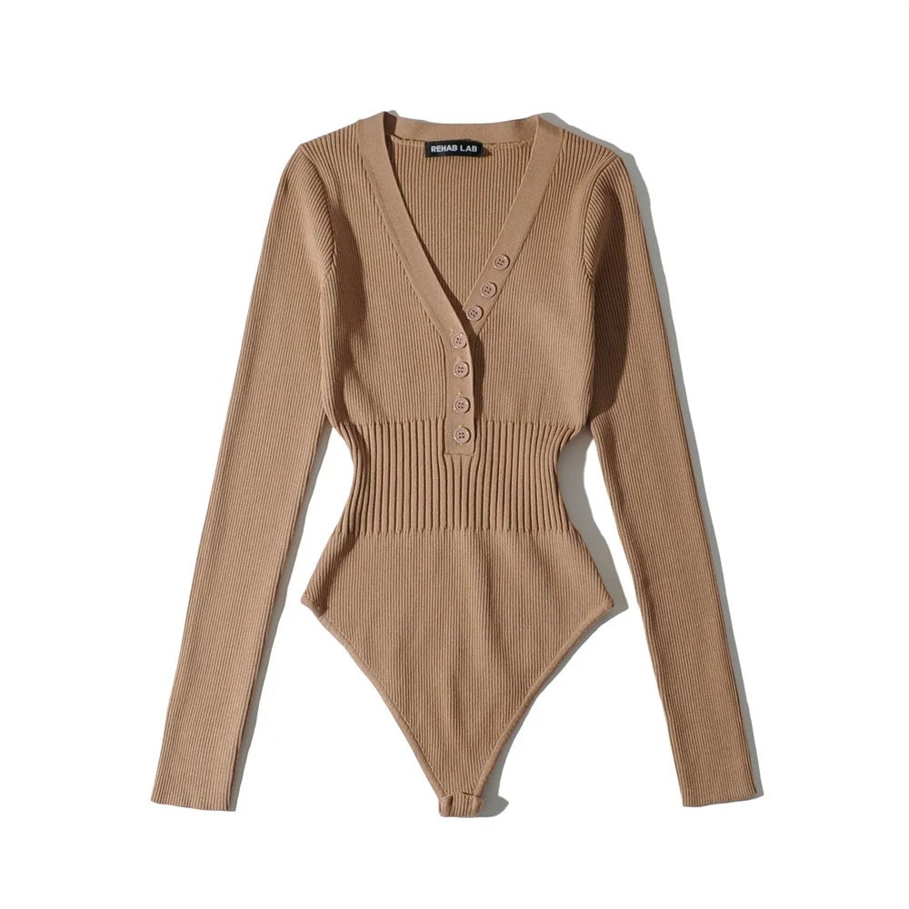 Women Slim Waist Long Sleeves Knitting Basic Romper Shirts