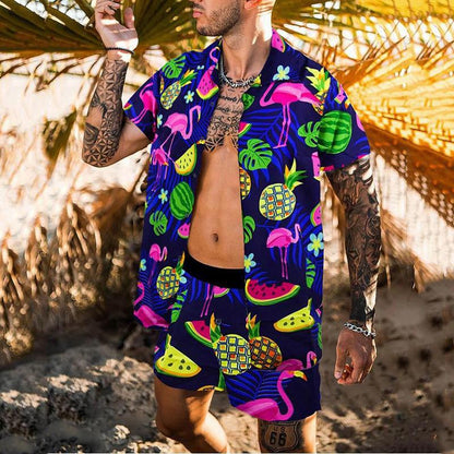 Summer Casual Print Men Beach T-shirts&Shorts Suits-STYLEGOING