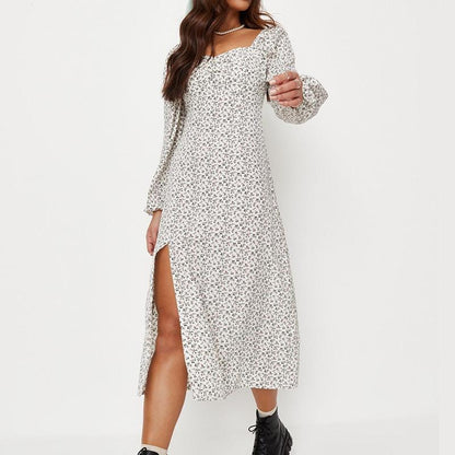 Women Square Neckline Fashon Split Fall Dresses-STYLEGOING