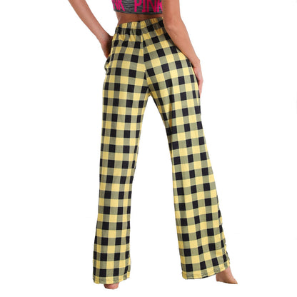 Causal Plaid Women Pajamas Pants Elastic Cord