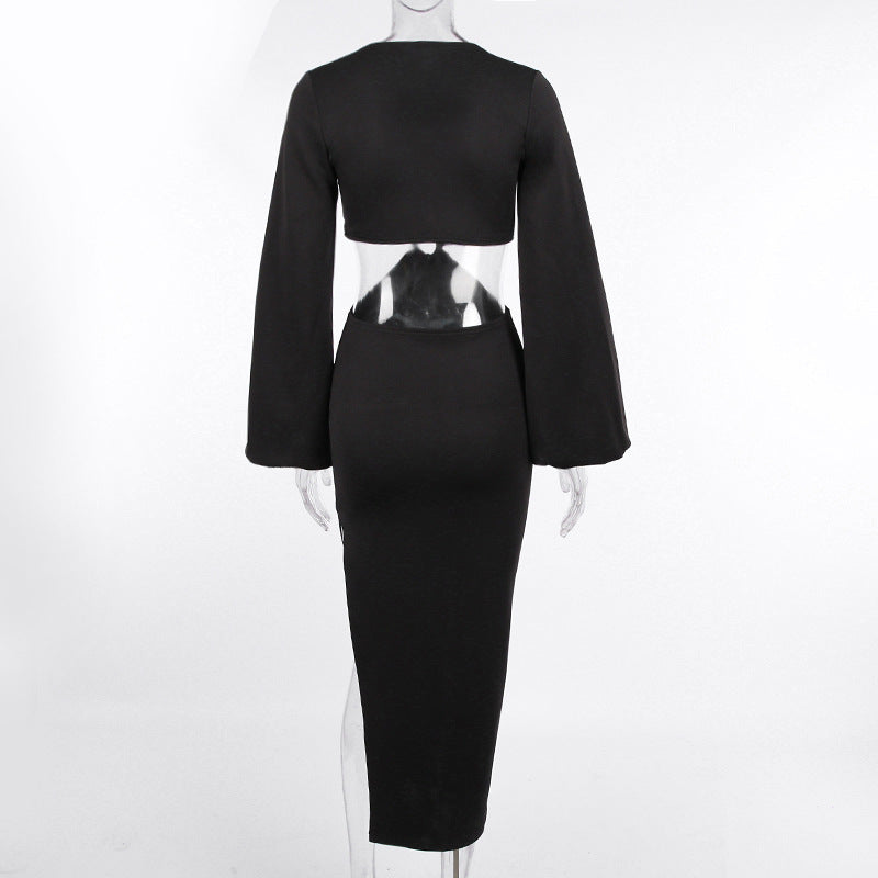 Sexy Long Sleeves Waist Baring Party Dresses