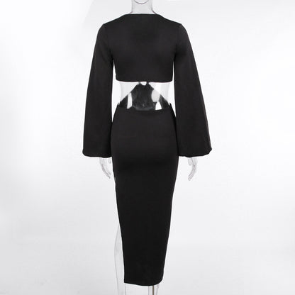 Sexy Long Sleeves Waist Baring Party Dresses