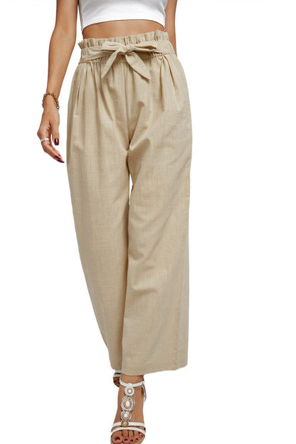 Casual Women Linen Long Pants-Khaki-S-Free Shipping at meselling99
