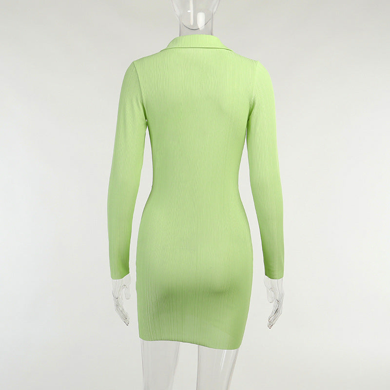 Sexy Polo Neckline Long Sleeves Mini Dresses