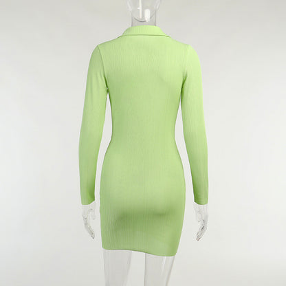 Sexy Polo Neckline Long Sleeves Mini Dresses