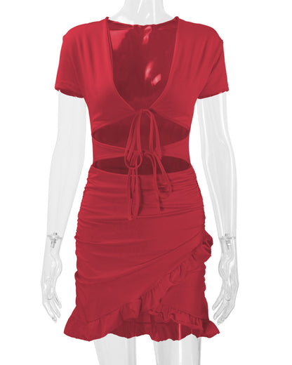 Sexy Deep V Neck Ruffled Bodycon Dresses
