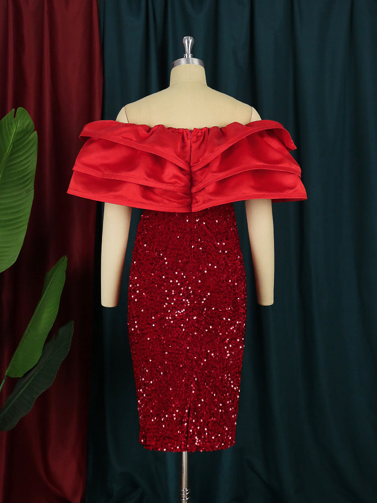 Sexy Red Sequined Strapless Women Party Dresses