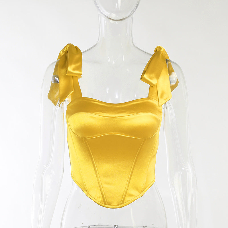 Sexy Satin Backless Vest Crop Tops for Women