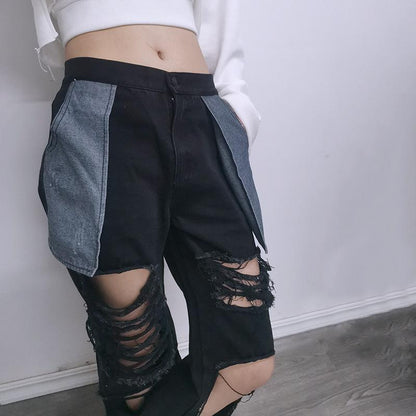 Causal Broken Holes High Waist Demin Pants-STYLEGOING