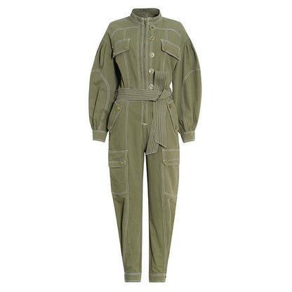 Leisure High Waist Overall Lace Up Jumpsuits-STYLEGOING