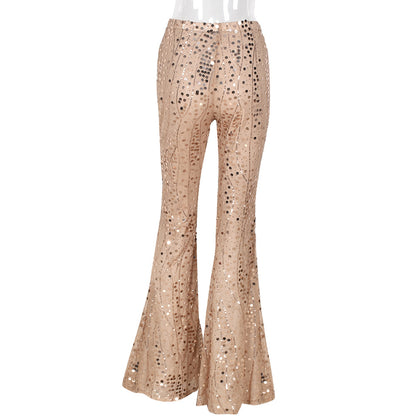 Gold Sequin Sexy Women Trumpet Pants