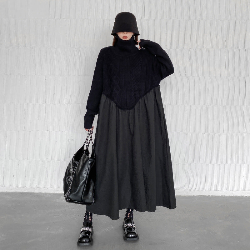 Vintage Turtleneck Pullover Long Black Dresses
