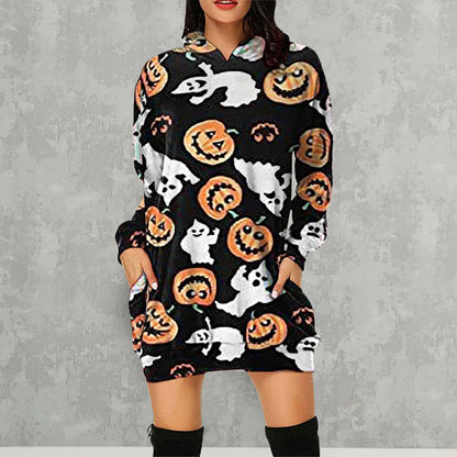 Halloween Pumpkin Design Long Sleeves Hoodies for Women