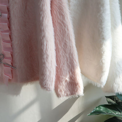 Lovely Mink Wool Bowknot Design Women Overcoat