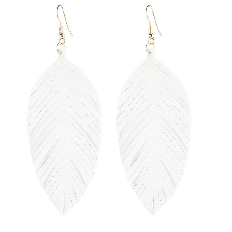 Leaves Designed Tassels Pu Leather Women Earrings
