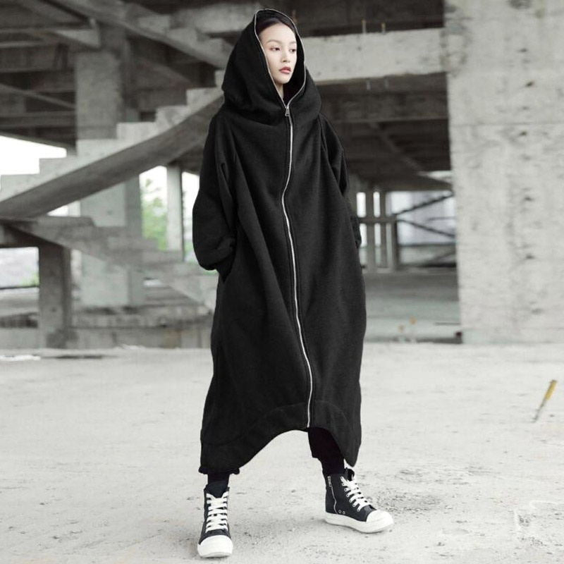 Creative Zipper Winter Long Hoodies Outerwear for Women
