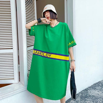 Women Summer Short Sleeves Letter T Shirt Dresses-STYLEGOING