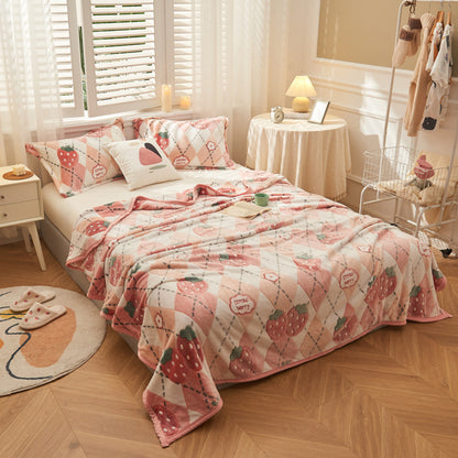 3D Rabbit Strawberry Design Fleece Blanket Sheet