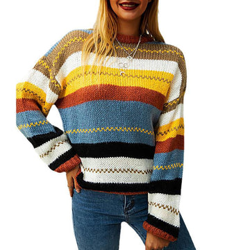 Leisure Women Colorful Striped Fall Sweaters--Free Shipping at meselling99