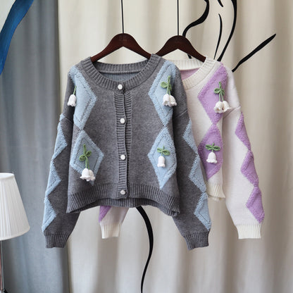 Lovely 3d Flowers Design Knitted Overcoats