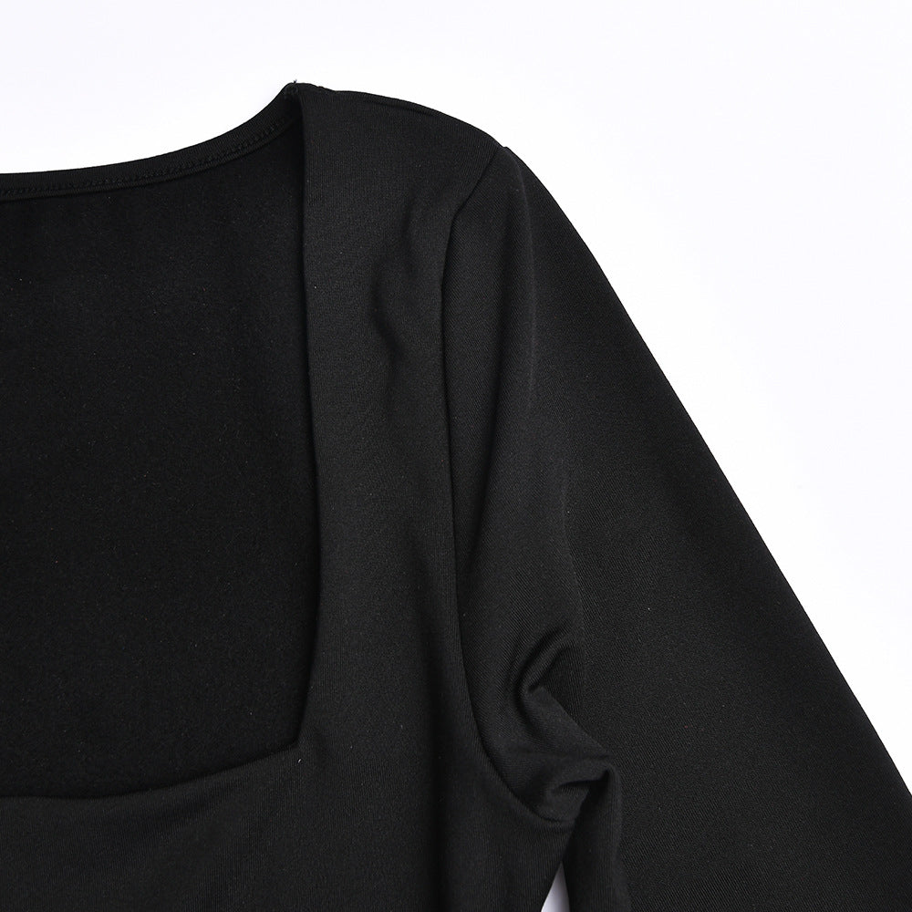 Sexy Square Neckline Split Front Long Sleeves Dresses