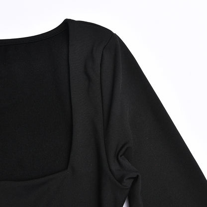 Sexy Square Neckline Split Front Long Sleeves Dresses