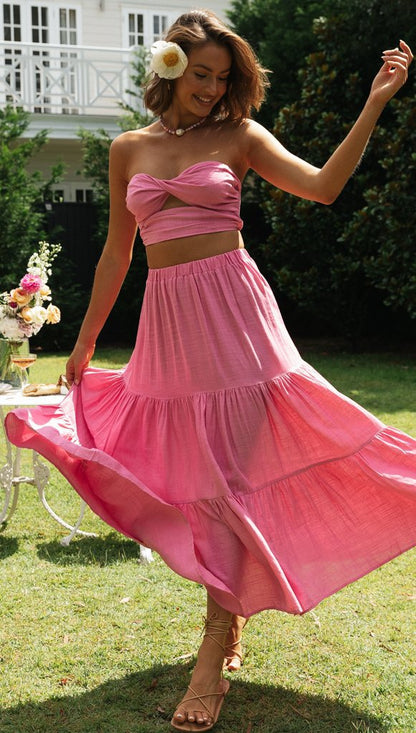 Sexy Women Strapless Tops and Skirts Suits