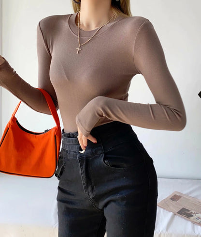 Sexy Tight Round Neck Long Sleeves Romper Shirts